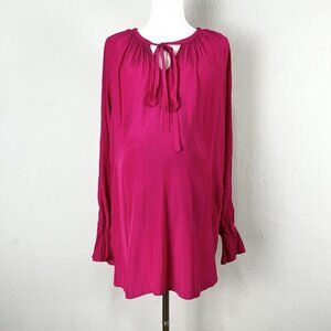 Ramy Brook Maternity Blouse Peasant Cut Out Grommet Long Sleeve Bright Pink M